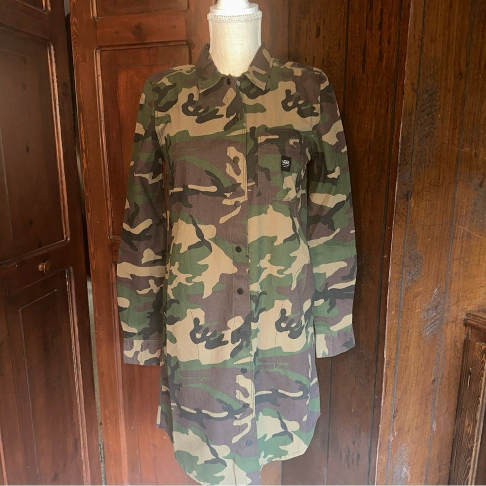 Womens VANS Camouflage long sleeve shirt Dress with pockets‎ XS